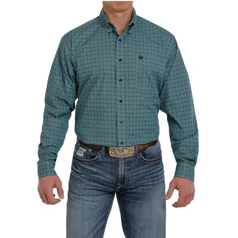 Cinch Turquoise Pattern Long Sleeve Buttondown Men's Shirt