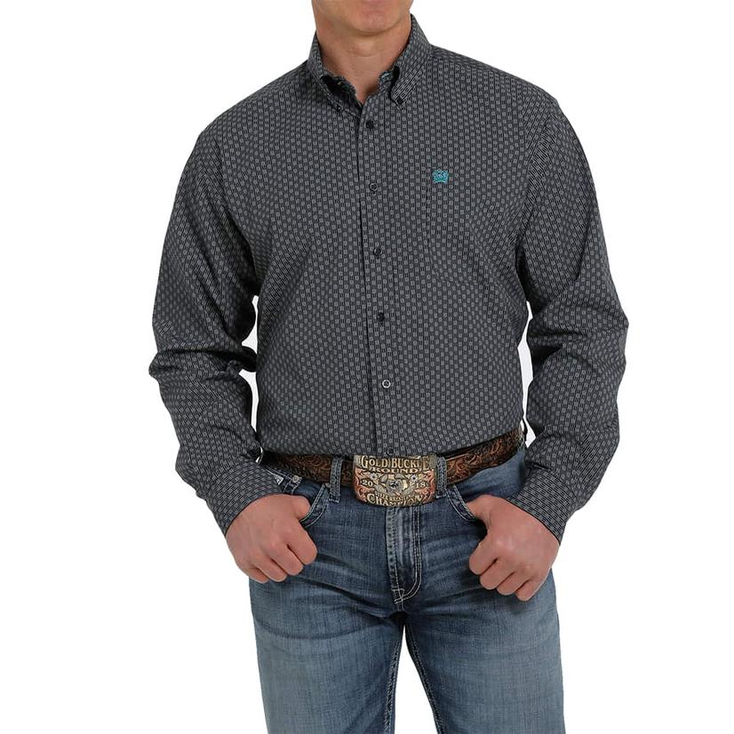  Cinch Navy And Turquoise Long Sleeve Buttondown Men's Shirt