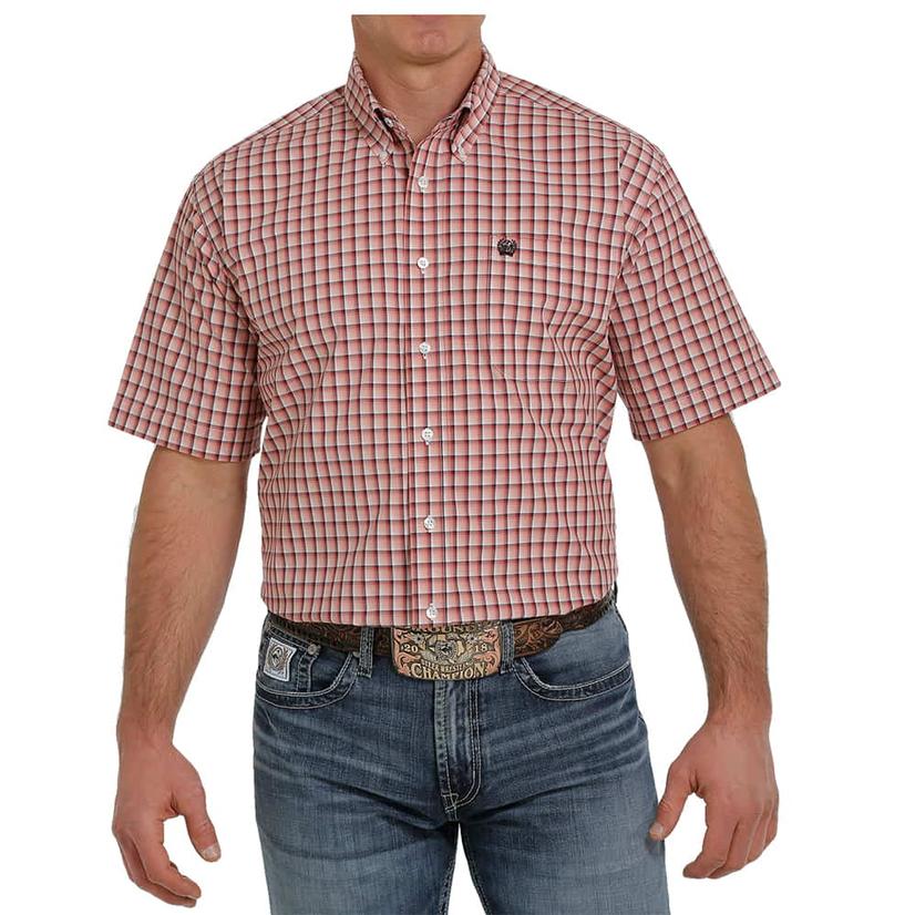  Cinch Pink Plaid Short Sleeve Buttondown Men's Shirt