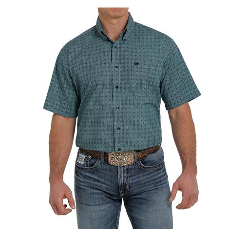Cinch Turquoise Pattern Short Sleeve Buttondown Men's Shirt 