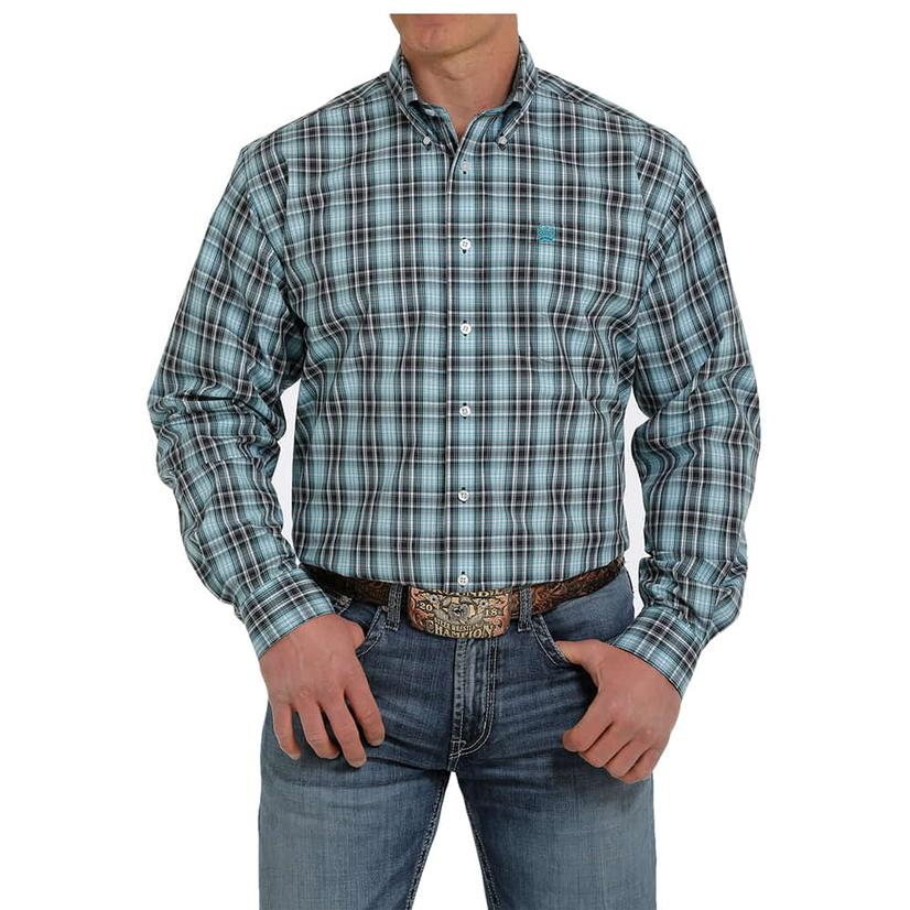  Cinch Green Plaid Contrast Long Sleeve Buttondown Men's Shirt