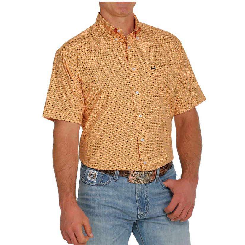 Cinch Arena Flex Orange Pattern Short Sleeve Buttondown Men's Shirt