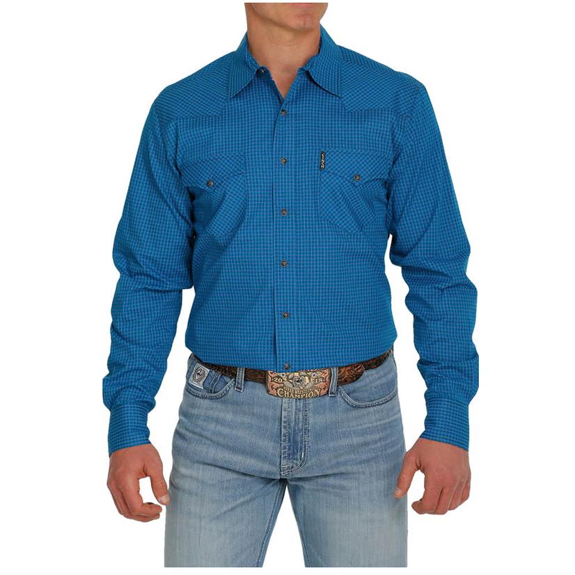 Cinch Blue Printed Long Sleeve Snap Men's Shirt