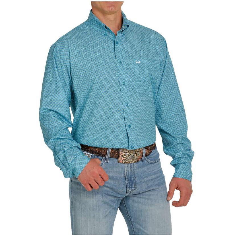  Cinch Blue Pattern Arena Flex Long Sleeve Buttondown Men's Shirt