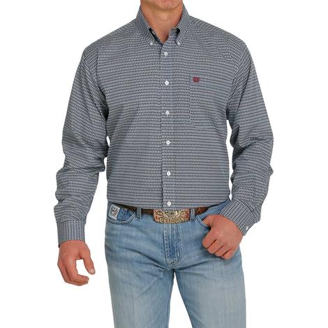 Cinch Grey Geo Print Long Sleeve Buttondown Men's Shirt
