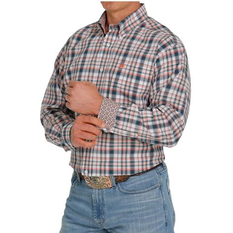 Cinch Coral Plaid Long Sleeve Buttondown Men's Shirt 