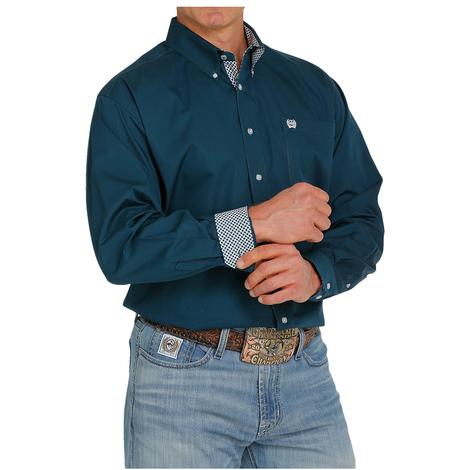 Cinch Teal Solid Long Sleeve Buttondown Men's Shirt 