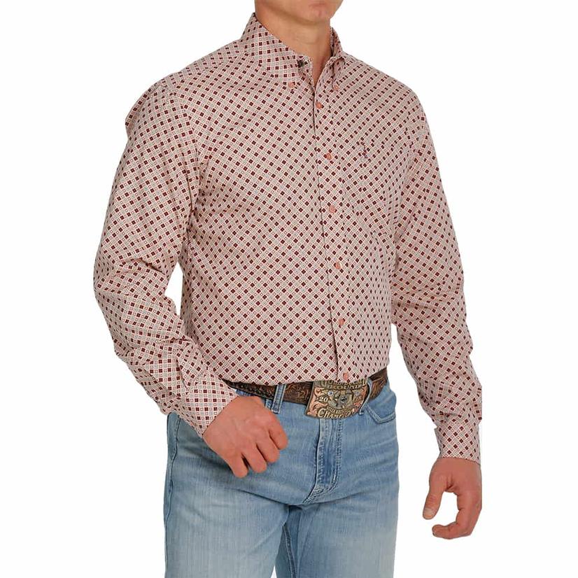  Cinch Pink Print Long Sleeve Buttondown Men's Shirt