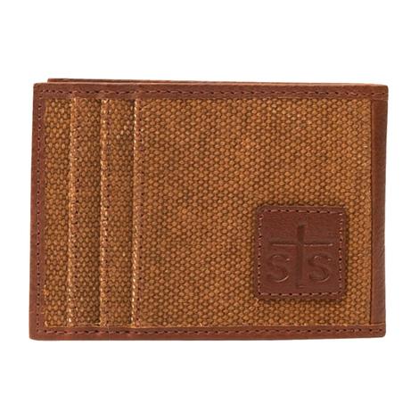 STS Ranchwear High Plains Cognac Leather & Canvas Money Clip Card Holder