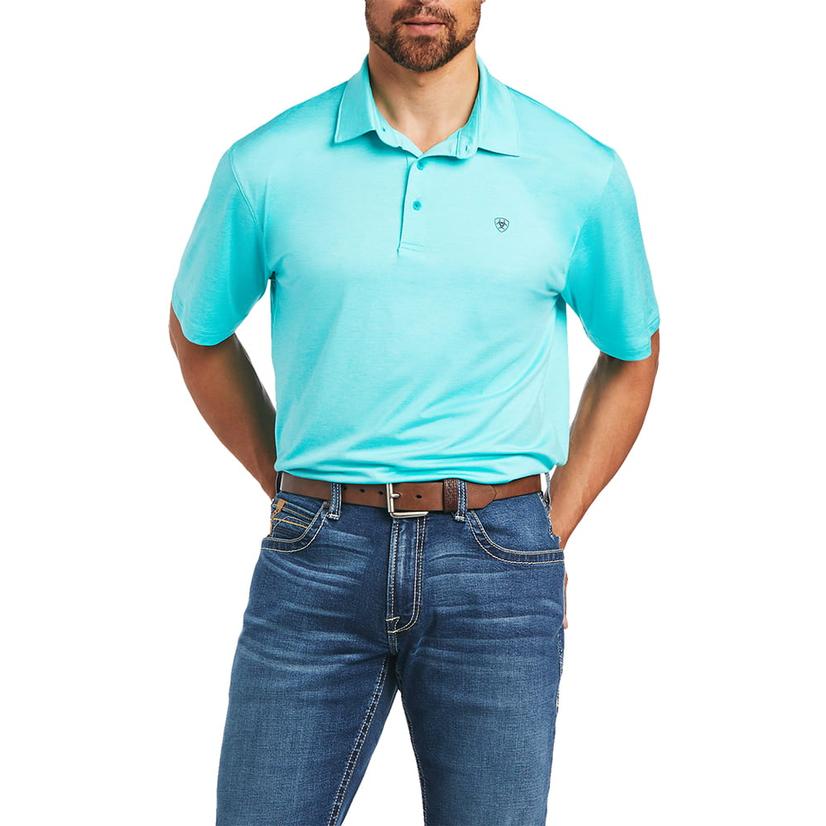  Ariat Charger 2.0 Drift Turquoise Short Sleeve Men's Polo