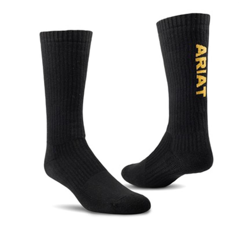  Ariat Black Cotton Mid Calf 3 Pair Work Socks