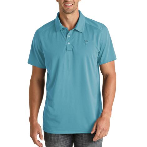 Rock & Roll Men's Solid Short Sleeve Blue Polo with Sunglass Loop