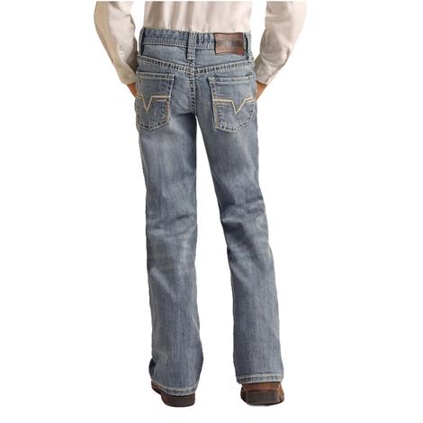 Rock And Roll Light Wash Boot Cut Boy's Jeans 