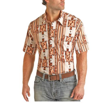 Rock & Roll Classic Horizontal Aztec Men's Short Sleeve Buttondown Shirt