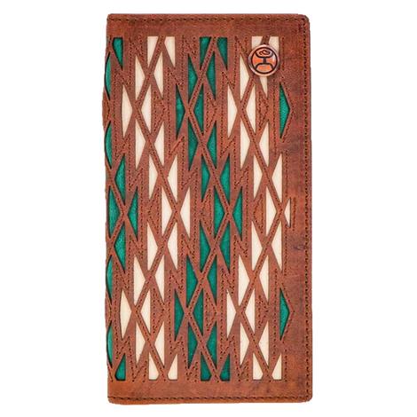 Hooey Aztec Print Leather Rodeo Wallet with Turquoise and Ivory Inlay