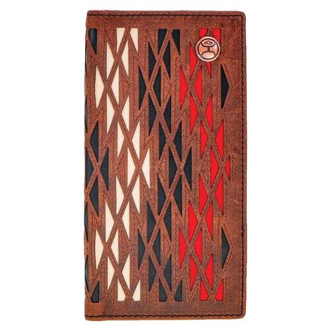 Hooey Laser Cut Aztec Print Leather Rodeo Wallet with Black Red Ivory Inlay