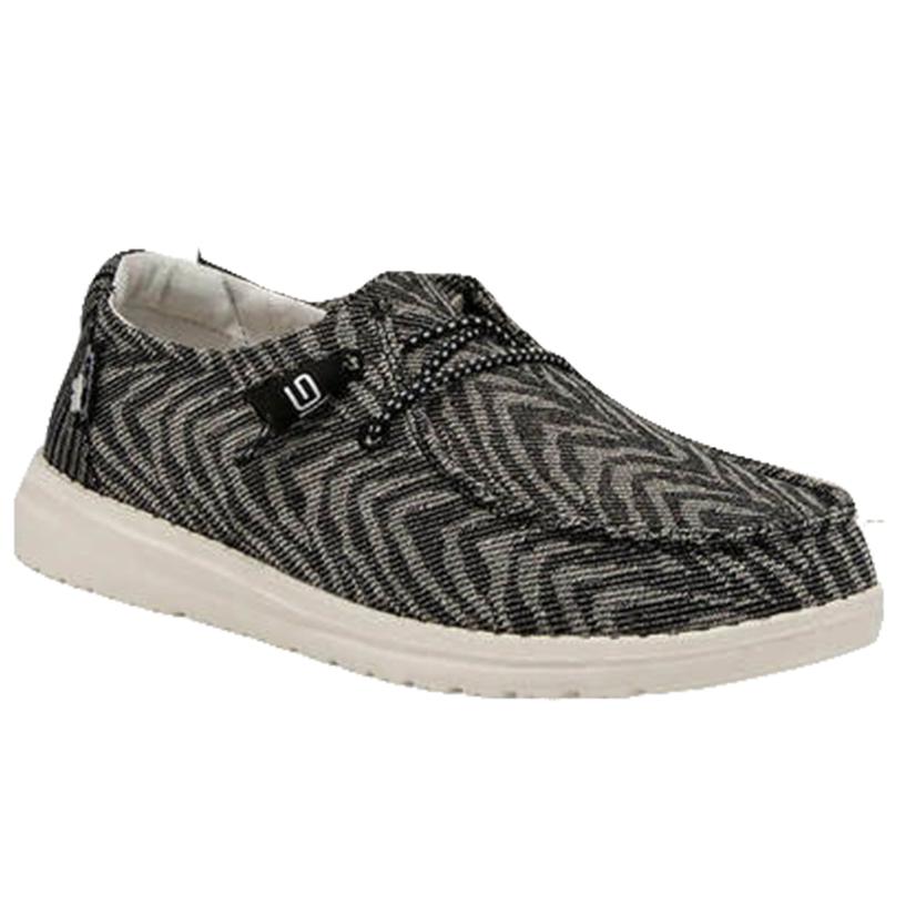  Hey Dude Black Wendy Woven Zebra Striped Youth Girl Shoes