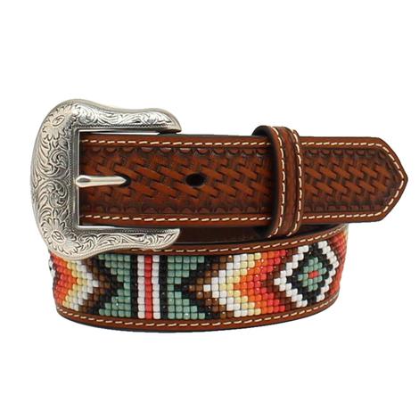 Nocona Diamond Basket Weave Beaded Aztec Boy's Belt 