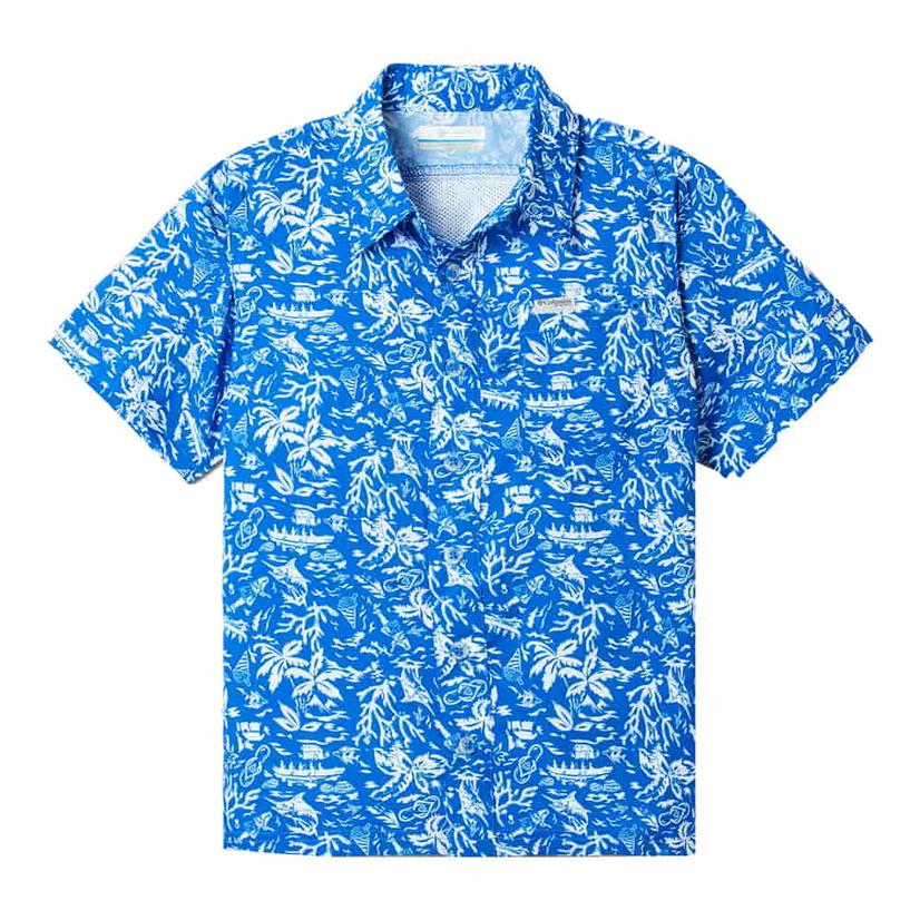  Columbia Blue Pfg Super Slack Tide Short Sleeve Boy's Shirt