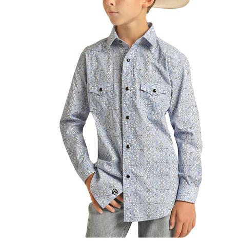 Rock and Roll Cowboy Medallion Print Long Sleeve Snap Boy's Shirt