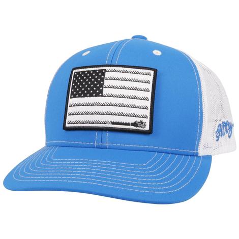 Hooey Blue and White 6-Panel Flag Patch Meshback Trucker Cap