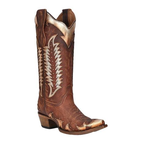Corral Cognac Overlay with Embroidery and Studs Women's Boots