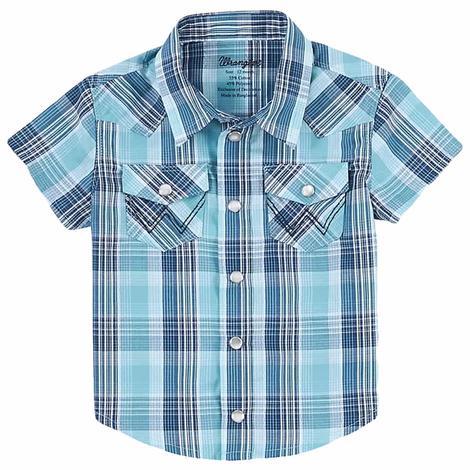 Wrangler Blue Plaid Short Sleeve Boy's Shirt 