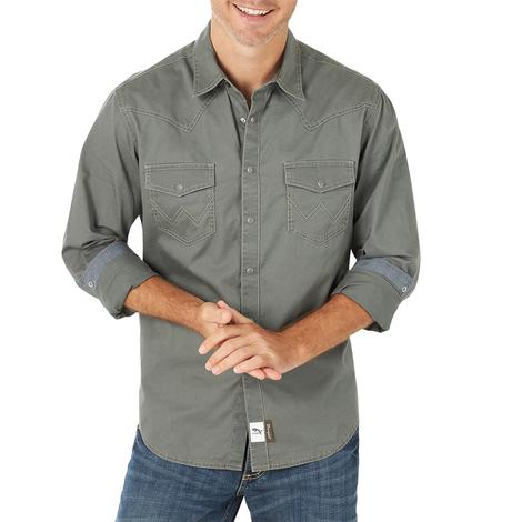 Wrangler Grey Retro Premium Long Sleeve Snap Men's Shirt 