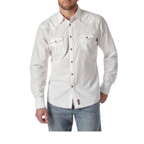 Wrangler Men's White Retro Long Sleeve Snap Shirt