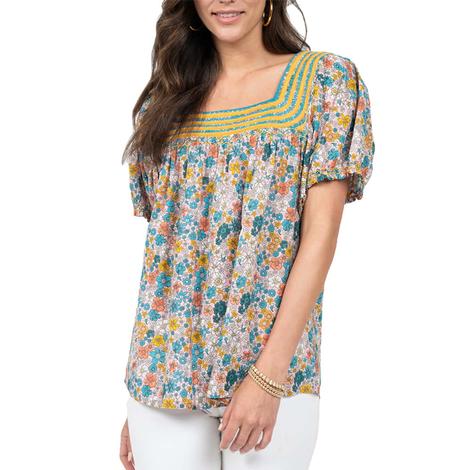 Sister Mary Pink Floral Short Sleeve Women's Top 