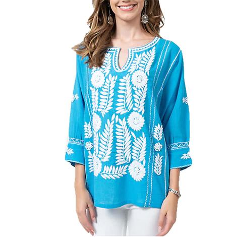 Sister Mary Blue Embroidered Women's Top 