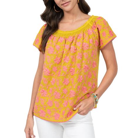 Sister Mary Mustard And Pink Short Sleeve Women's Top 
