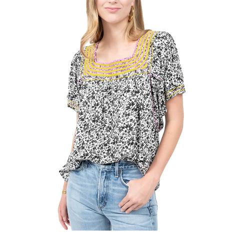 Sister Mary Black Floral Short Sleeve Women's Top 