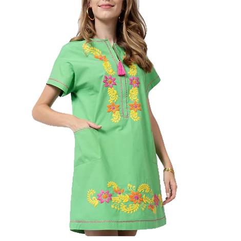 Sister Mary Green Embroidered Short Sleeve Women's Dress
