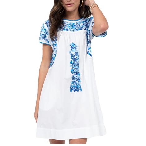 Sister Mary White And Blue Embroidered Women's Dress