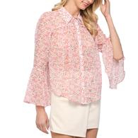 Fate Pink Bell Sleeve Ditsy Print Women's Blouse