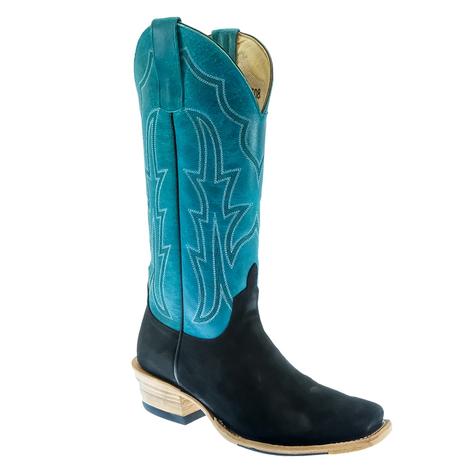 Macie Bean Top Hand Black Suede and Turquoise Top Women's Boots