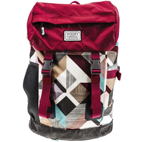 Hooey `Topper II` Backpack Multi Color Etched Tile Pattern Body with Burgundy 