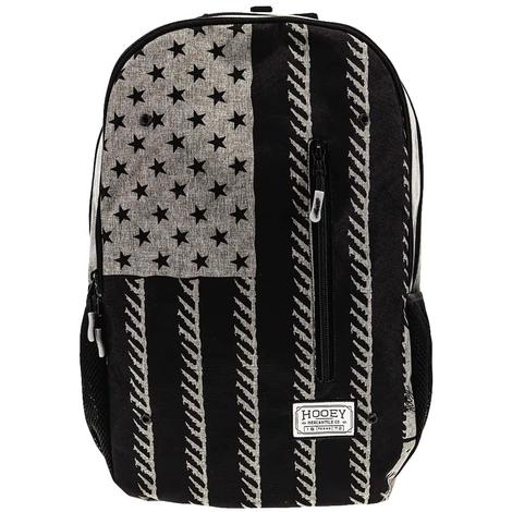 Hooey `Rockstar` Backpack Grey Body with Black White Flag Pattern Front Panel