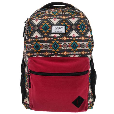 Hooey `Recess` Backpack Aztec Pattern Body with Burgundy Black Pocket