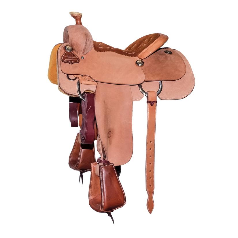  Stt Full Natural Roughout With Padded Suede Seat Calf Roping Saddle