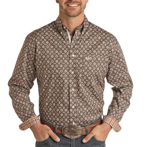 Panhandle Aztec Geo Button-Down Long Sleeve Men's Shirt