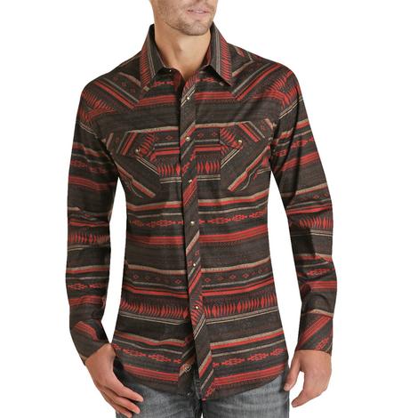 Rock and Roll Burgundy Men's Long Sleeve Aztec Stripe Shirt