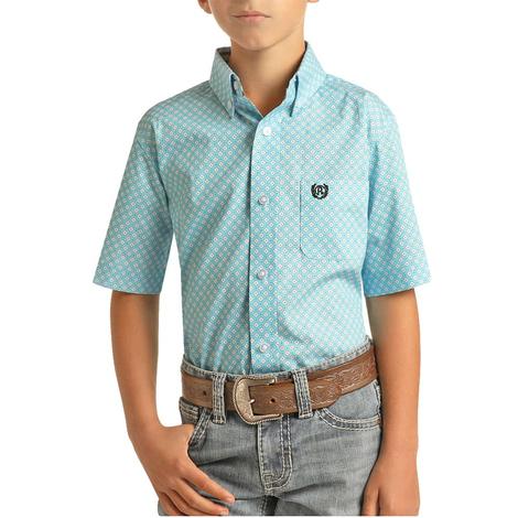 Rock and Roll Cowboy Blue Buttondown Boy's Short Sleeve Shirt