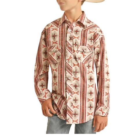 Rock and Roll Cowboy Vertical Aztec Stripe Long Sleeve Boy's Snap Shirt 