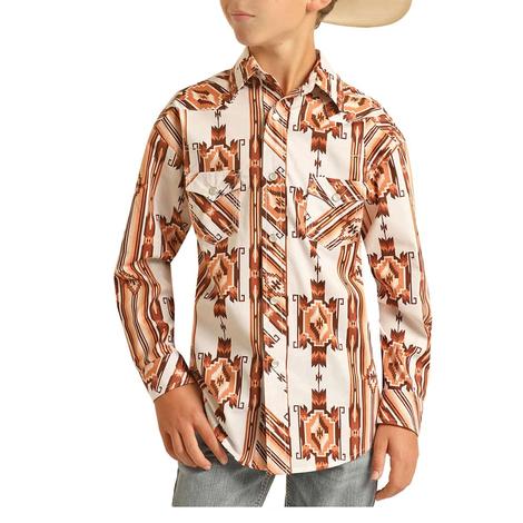 Rock and Roll Cowboy Aztec Print Long Sleeve Snap Boy's Shirt