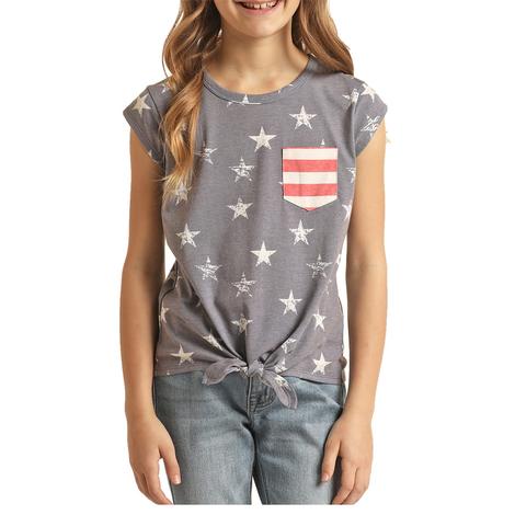 Rock and Roll Cowgirl Stars and Stripes Girls Tee