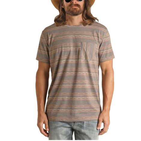 Rock and Roll Cowboy Blue Aztec Striped Pocket Men's T-Shirt 