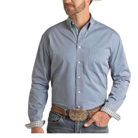 Rock and Roll Cowboy Blue Long Sleeve Buttondown Men's Shirt