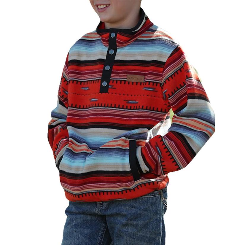  Cinch Red Striped Fleece Boy's Pullover